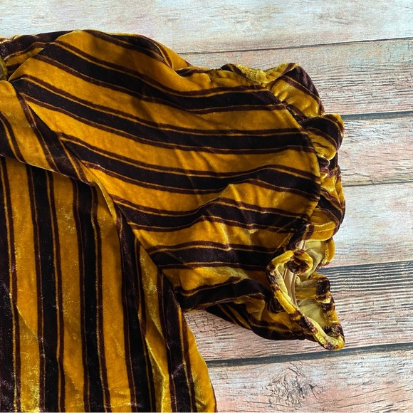 NWT Madewell Memento Gold & Brown Stripe Velvet Ruffle Blouse Small - Picture 4 of 6